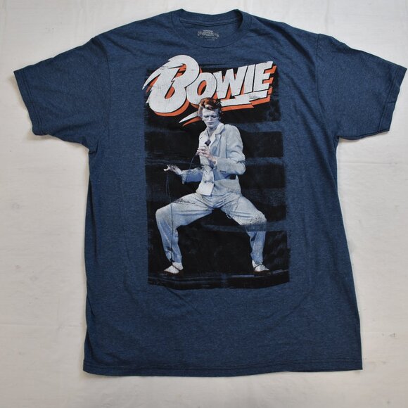 David Bowie Collection Mens David Bowie Dancing Navy Heather Shirt New Large - Picture 1 of 2